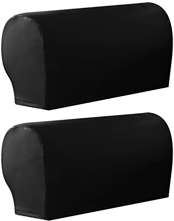GUYIRT 1 Paar Sofas Armlehnenschoner, PU-Leder-Stretch Sofa Armlehnenbezüge Anti-Rutsch Möbel Protector Schonbezüge für Sessel Sofa Couches Recliner-Schwarz