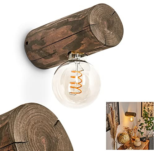 Wandleuchte Canedo, Wandlampe aus Holz in Natur/Dunkelbraun, 1-flammig, 1 x E27, ohne Leuchtmittel, Moderne Leselampe im Skandinavischen Style