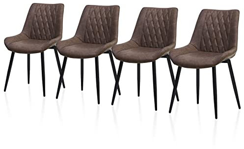 TUKAILAI Esszimmerstühle 4er Set aus Kunstleder, Küchenstühle mit Rückenlehne,Metallbeine, Ergonomische Sessel, Moderne Stühle für Küche,Esszimmer,Wohnzimmer,Empfangsraum, Dunkelbraun