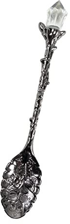 Soulnioi Vintage Carved Crystal Spoons Retro Decorative Coffee Stirring Spoons Dessert Spoons Ice Cream Spoon with White Crystal Head for Cafe Office Tableware -Dark Silver