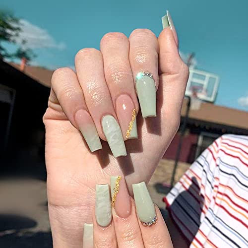 Luvadeyo Lot de 24 faux ongles en acrylique pour femme et fille Vert