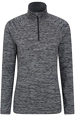 Mountain Warehouse Bend & Stretch Womens Midlayer Jacket - Zipped, Long Sleeve Pullover, Wicking Sweatshirt, Warm Ladies Coat - For Spring Summer, Travel, Camping, Hiking Black Women's Size 8