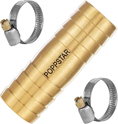 Poppstar Messing Schlauchverbinder 3/4 Zoll mit 2 Stück Edelstahl-Schlauchschellen für 3/4 (19mm) Gartenschlauch
