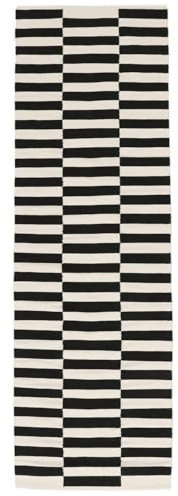 RugVista Moderno Teppich, 80 x 250 cm, Schwarz/Weiß | Moderne, Rechteckig, Mittlerer Stapel, Nur chemische Reinigung, Wohnzimmer, Schlafzimmer, Diele