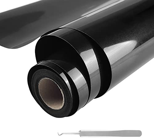Relota Plotterfolie Textil Schwarz mit Pinzette, Vinylfolie Plotter 30.5cm × 4m aus Hochwertigem PVC-Material, Plotter Flexfolie für T-Shirt, Hut, Kleidung oder Andere Stoffe Bügelfolie