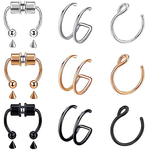 VitaCool Faux anneau de nez magnétique en acier inoxydable CZ Faux piercing de nez, oreille, lèvre, bijoux non percés pour homme et femme, Métal Acier inoxydable, Cristal