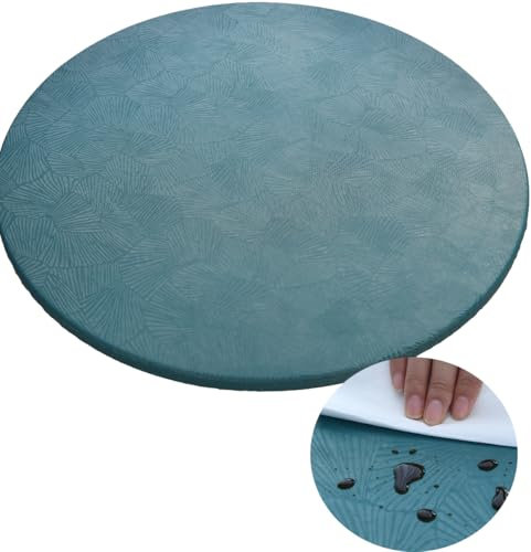 Morbuy Rund Tischdecke Wachstuch Elastisch, Gartentischdecke Wasserdicht Schmutzabweisend Abwischbar Nordisch Blatt Tischtuch für Dekoration Küchentisch Kaffee Restaurant Garten (60cm,Grün)