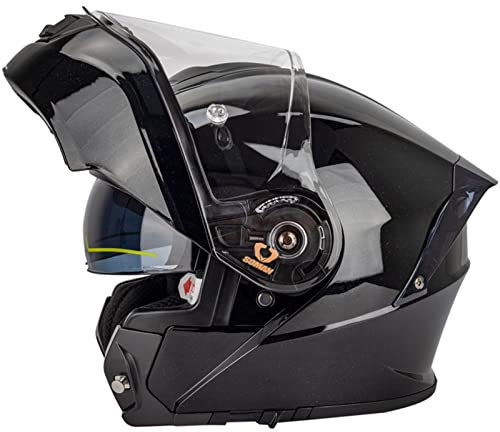 Klapphelm Motorradhelm Rollerhelm mit Doppeltem Sonnenvisier DOT/ECE Zertifiziert Klappbarer Modularer Motorrad Helme Integralhelm Multifunktion Sturzhelm für Damen Herren, Schwarz-3XL(65~66cm)