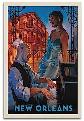ROOKE Vintage Musikposter New Orleans Jazz, dekoratives Gemälde, Leinwand-Wandposter und Kunstdruck, modernes Familienschlafzimmer-Dekor-Poster, 30 x 45 cm