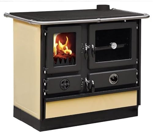INTERSTOVES - Cuisinière à bois Magnum Thermo MBS en fonte | bouilleur sortie côté droit - Beige