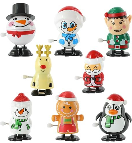 EDWINENE Weihnachts-Aufziehspielzeug für Kinder&Erwachsene-8 Stück Uhrwerk Lauf- und Springspielzeug für Weihnachtsstrümpfe und Geschenktütenfüller (8)