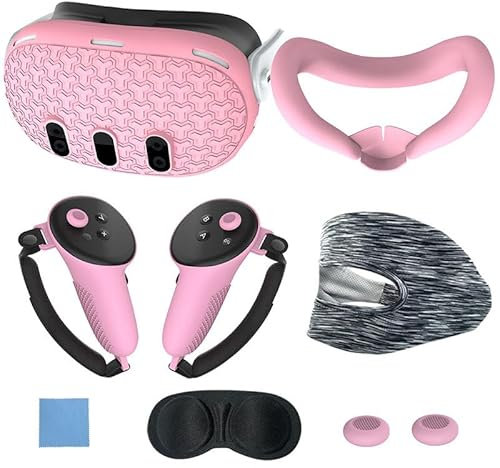 BeisDirect Lot de 7 Accessoires pour Meta Quest 3, Quest 3 VR, Coque en Silicone VR, Coque de Manette Quest 3 Touch, Housse de Protection pour Objectif, Couvre-Yeux jetable (Rose)