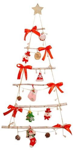 ARKEM Albero di Natale luminoso da parete, albero di Natale in legno da parete, decorazione per il soggiorno, albero a scala in legno con luci LED, decorazione da parete-A