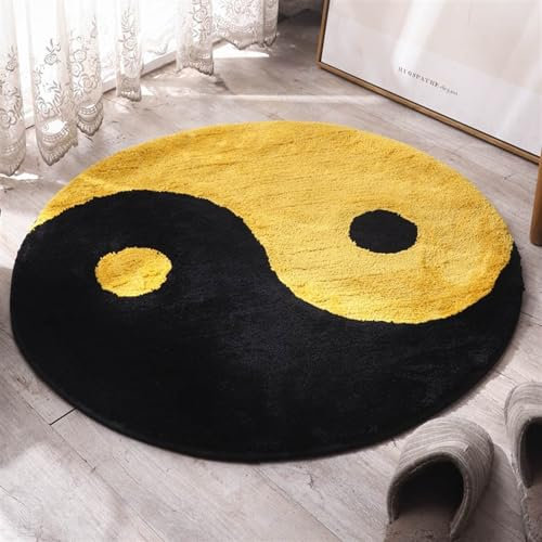 PUIOKA Runder Teppich, Tai Chi Yin Yang Bagua Teppich, Flauschiger Teppich für Wohnzimmer und Schlafzimmer