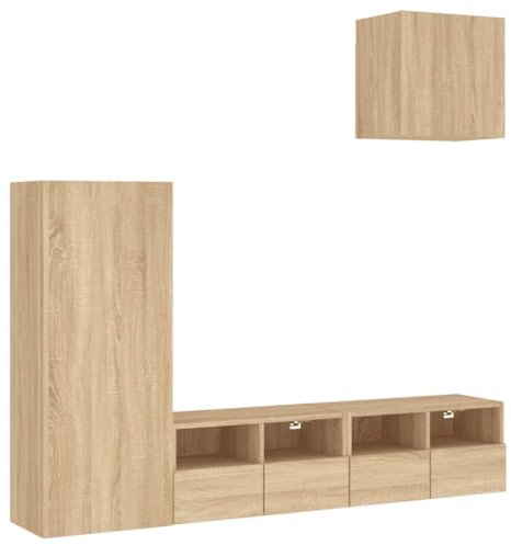 vidaXL Wohnwand 4-TLG., Schrankwand mit viel Stauraum, Wandmontage Anbauwand Fernsehschrank, Wohnzimmer Set Schrank Wandschrank, Sonoma-Eiche Holzwerkstoff