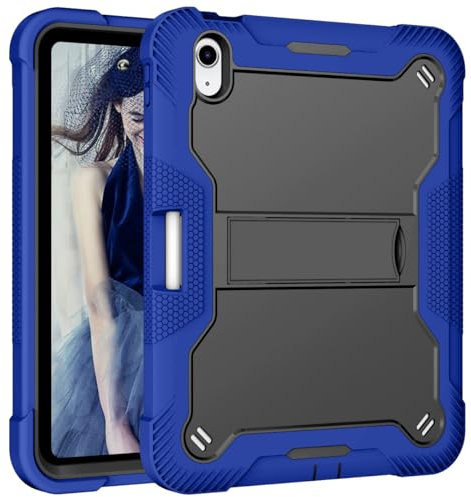 CasurvivePro Custodia per iPad 10.2 (2019/2020/2021) da 10,2 pollici con supporto integrato per uso intensivo di grado militare, antiurto, ibrida rigida (nero+blu)