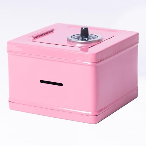 Geldkassette Aus Stahl, Geldbox Zahlenschloss, Abschließbar Tresor Trinkgeldkasse, Geeignet Als Spardose, kleiner Safe, Tresor，13.5 X 13.5 X 9.5cm (Rosa)