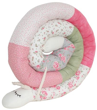 Bettschnecke/Bettschlange (Motiv Rosen rosa) + Babyhalstuch***Geschenkset zur Geburt*** (Schnecke)