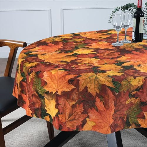 Tischdecke Stoff abwaschbar Tischtuch Tafeldecke pflegeleicht Lotuseffekt schmutz- & wasserabweisend für Indoor Outdoor Tischdecke Oval 240x140cm Schnittkante Herbst Ahorn