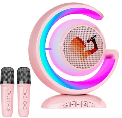 Kids Karaoke Machines for Girls with 2 Wireless Microphone, Mini Bluetooth Speaker Microphone Party Lights for Kids and Adults, Birthday Gifts for Girls Boys Family Home Party