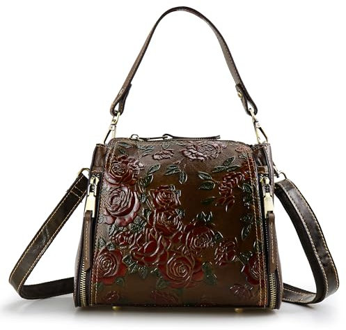 LETEULO Damen Umhängetasche Handtasche Leder tolle Geldbörse (Kaffee - M)