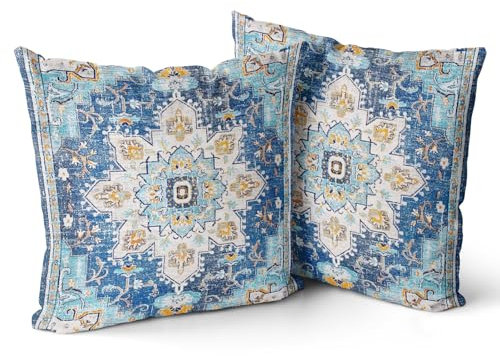 Snylcce 2er Set Boho Kissenbezüge Dekokissen 50 x 50 Samt Soft Kissenbezug Böhmischer Retro Ethno Dekorative Kissenhülle Zierkissenbezüge für Sofa Wohnzimmer Zuhause Dekoration(Blau Böhmen)