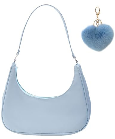 Ceihwa Blau Kleine Handtasche Damen Umhängetasche Elegant Nylon Schultertasche Damen Y2k Frauen Mini Handtaschen Teenager Mädchen Fashion Handbag Aesthetic Shoulder Bag Women Small Achsel Tasche