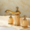 DKSNAJ Waschbecken-Wasserhahn, Waschbecken-Wasserhahn, Gold-Messing-Jade-Badezimmer-Waschbecken-Wasserhahn, 3-Loch-Waschtischarmatur, Doppelgriff, Warm- und Kaltwasserhahn (Farbe: Stil 5) Wisdom