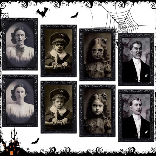Yomaido 4 Piezas Decoración De Halloween Con Marcos De Fotos De Terror 3D Con Caras Cambiadas, Decoración De Retratos De Terror, Pórtico Circular Con Paredes De Puertas Para Decorar El Hogar Gótico