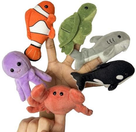 JUSTQUNSEEN 6pcs Finger Puppets Set, Cute Sea Animal Finger Puppet for Role-Playing Mini Hand Puppets Suitable for Kids,Sea Animal Puppets for Storytelling, Realistic Finger Puppet for Toddlers.
