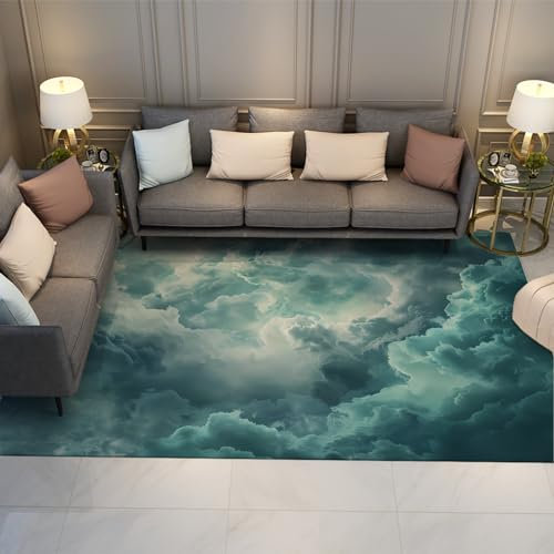 Via Vela Orientalischer Stil Teppich 120x180cm - Ästhetischer Anime Abstrakte Wolkenlandschaft Waschbarer Rutschfester flachfloriger Faltbarer dünner Teppich für das Wohnzimmer