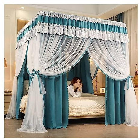 ILNCQLPM Bettzelt, 1,2 m/4 Fuß, doppellagig, bestickte Spitze, Moskitonetz, romantische dekorative Bettvorhänge für das Schlafzimmer, mit Metallhalterung (Farbe: Blau, Größe: 120 x 200 x 200 cm)