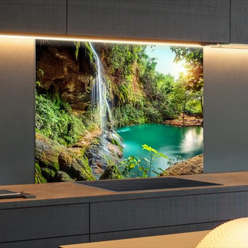 Spritzschutz Küchenrückwand Alu Matt 80 x 60 x 0,3 cm Kaskade mit klarem Bach im Libanon, Küchenwand Wandschutz, Herd Spritzschutz, Rückwand Küche - RUECKWAND24