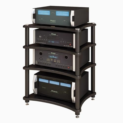 Vintage HIFI Audio Rack Tower mit großer Speicherkapazität für Wohnzimmer 4 Etagen AV Media-Ständer mit Stahlpfosten