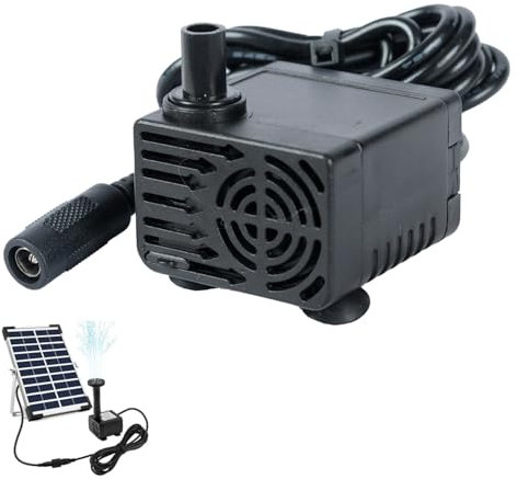 Pompes à eau solaires, DC 12V Mini Pompes de fontaine solaires, 300L / h Pompes en eau imperméable et silencieuse, distance de pulvérisation de 3,9 pieds pour l'aquarium, pas de panneau solaires