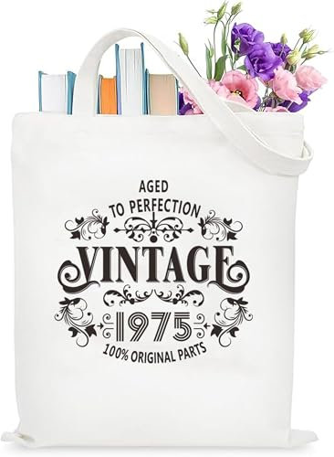 VivaJoy 50th Birthday Gifts for Women, Canvas Tote Bag, 50th Birthday Gifts, Presents for Her, Cute Tote Bag, Presents for Mum Friend Sister Grandma