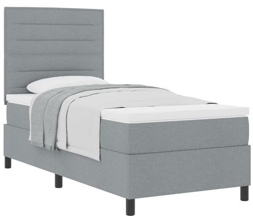 vidaXL Hellgraues Stoff Boxspringbett mit Matratzen-Set Modernes Schlafzimmermöbel für Erwachsene 100x200 cm inklusive Topper und Kopfteil Schoner Schaumstoffbezug Taschenmatratzen-Topper