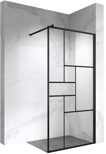 INEA Paroi de douche à l'Italienne noire 90 x 200 cm style atelier, verre sérigraphié 8mm