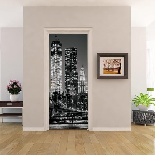 Türtapete Selbstklebend 85 x 200 cm New York Türaufkleber Schwarz und Weiß Türposter PVC Wandaufkleber Wasserdichte 3D Fototapete Türfolie Poster Tapete Türbilder Für Türwand Dekoration F850