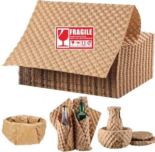 100 PCS Paper Bubble Wrap Eco Cushioning Wrap With Label sticker,Packing Supplies for Storing Delicate Items Moving Shipping, Alternative to Plastic Bubble Filler for Moving Boxes 98ft (Brown)