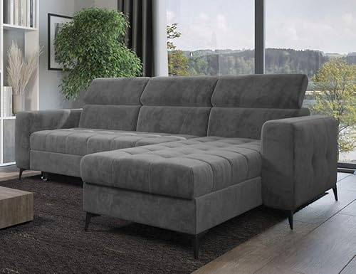 Modern Sofa mit verstellbare Kopfstützen - FILO Schalfsofa L-Form - Schlafcouch - Grau - Monolith 85 - MODERNO