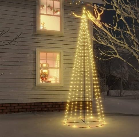 Árbol luminoso LED de exterior, con 360 LED blanco cálido con base de hierro verde, 2 m de altura, con juegos de luces para hacer siempre variadas y nunca aburridas tus decoraciones navideñas