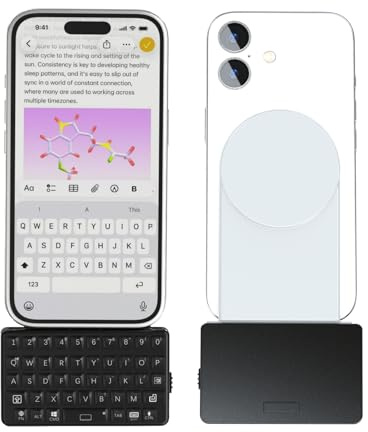 EXknight QWERTY Magnetische Tastatur für iPhone (MagSafe-kompatibel) – Drahtlose Mini-Tastatur mit 3D-Gedruckter magnetischer Rückplatte (Schwarz, iPhone 17 Pro)