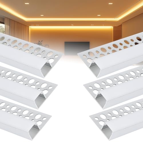 XLSBZ LED Aluminium Profil 6 x 1m Stripes Schiene Trockenbauprofil Unterputz Kanal LED Diffusoren mit Milchig Weißer Abdeckung (Einseitig Oben, für 10mm LED Streifen)