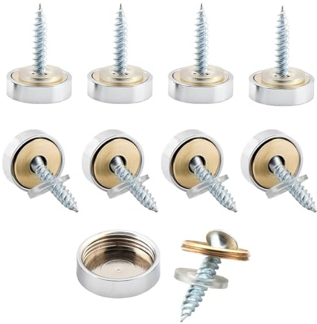 Bamyli Cache Vis Laiton 8 pcs, Capuchons Décoratifs 10 mm Brillant pour Miroir Meuble Panneau Publicitaire