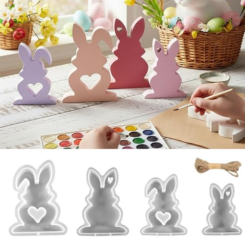 4 Stück Silikonformen Gießformen Ostern Silikonform Osterhase Gips-Harz-Gussform DIY Herzförmiger Kerzen Kaninchen Gießformen Silikon Silikon-Dekorationsform