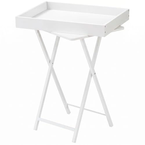 HOOBRO Folding TV Tray Table for Eating, Snack Dinner Side Table with Removable Serving Tray, Foldable Bedside Occasional Coffee Table, Laptop Table for Small Space, White EWW29BZ01