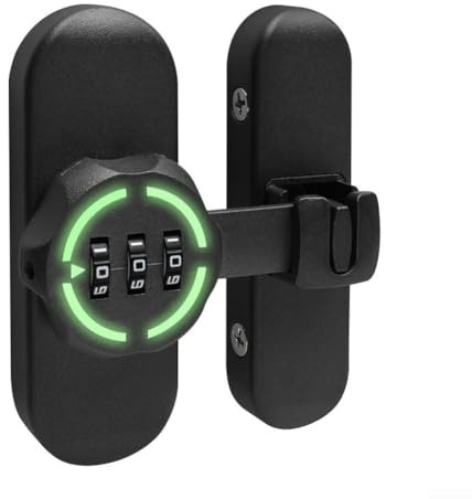 Password Door Latch, Zinc Alloy Sliding Barn Door Lock for Bathroom and Wardrobe, 90/180 Degree Adjustable, Easy Reset Combination Lock, Black Finish