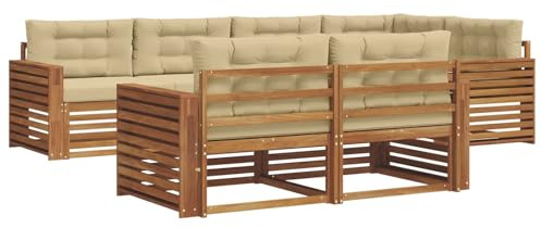 vidaXL Outdoor-Sofagarnitur mit Kissen 7 pcs Natur und Beige, Balkonsofa, modernes Eckmöbel, robuster Lounge, Terrassen-Sitzgruppe, bequemer Gartenstuhl