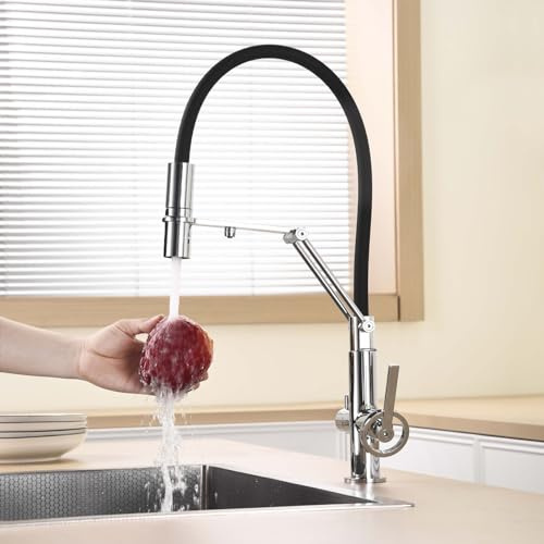 Miscelatore Lavello Cucina 3 vie Cromo Doppia Impugnatura Miscelatore Flessibile per Cucina Rotazione 360° Rubinetto Lavandino Stile Industriale,cromato
